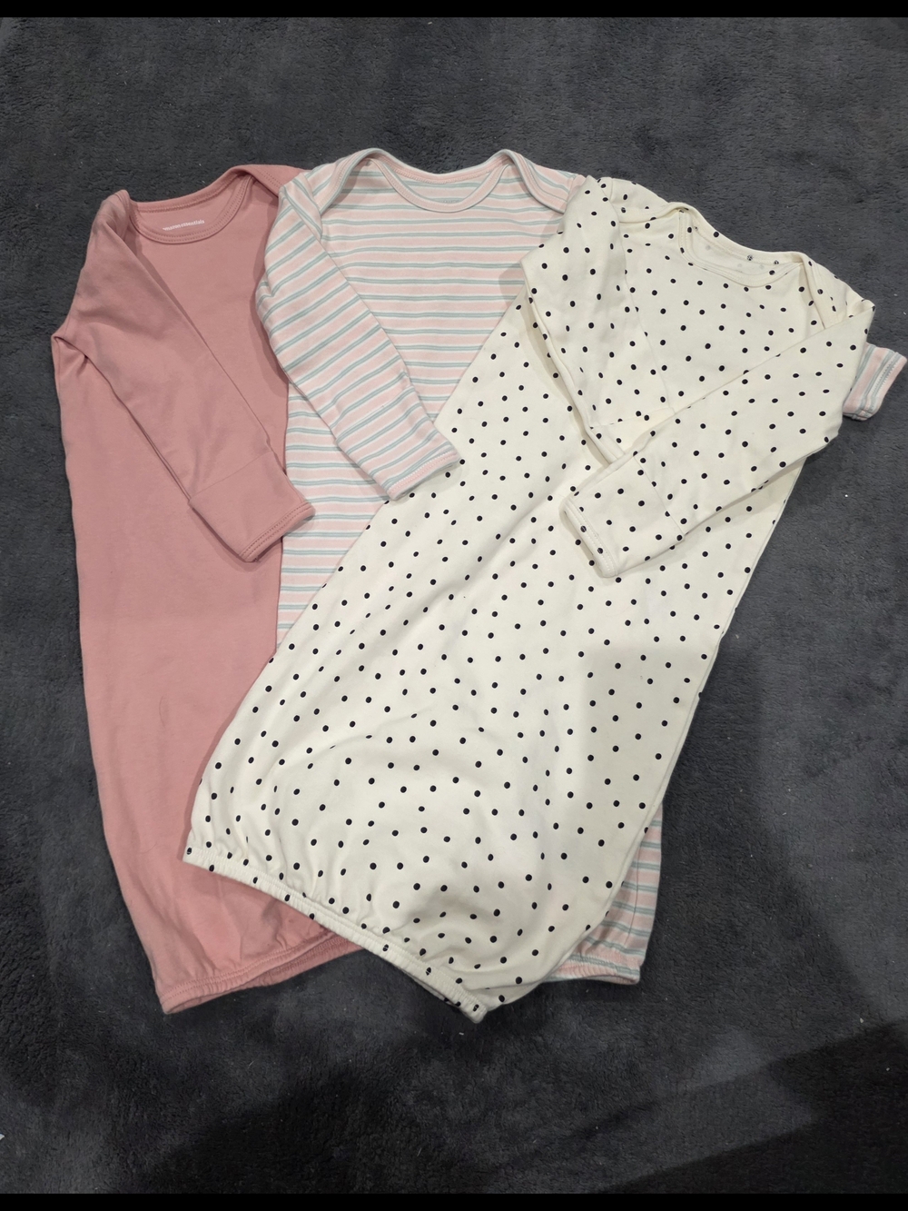 Amazon Essentials 3-Pack Baby Sleep Gowns - Pink, Cream Polka Dot, Pink Stripe